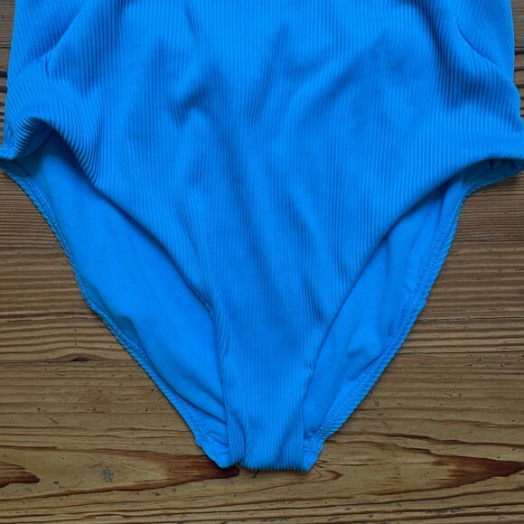 SO aqua blue ribbed lace open back moderate coverage one piece swimsuit SIZE L - Picture 4 of 8